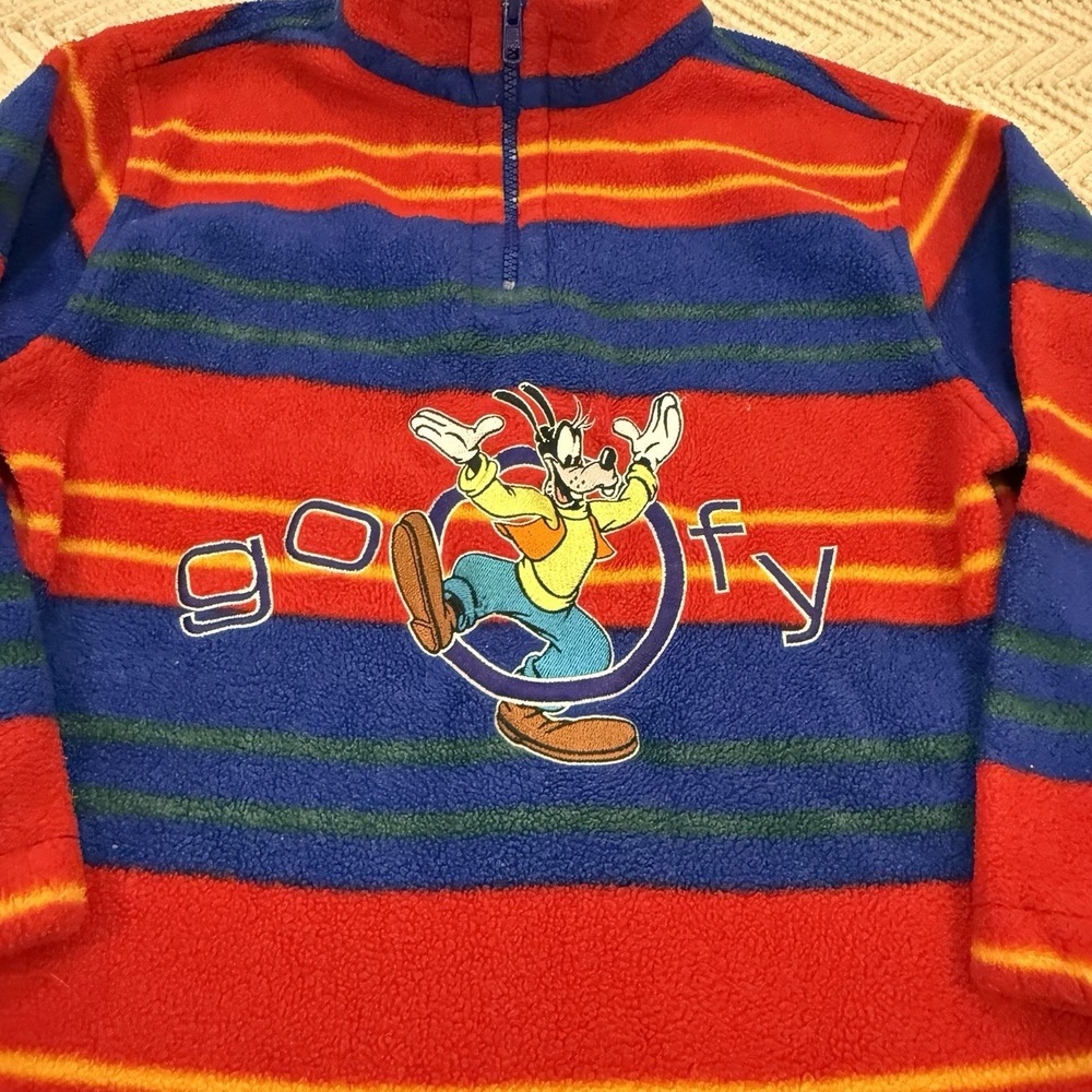 The Disney Store Goofy 1/4 Zip Fleece Youth Small Stripe Vintage 90s Retro - Picture 3 of 8